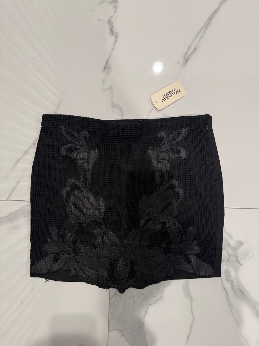 Taft Black Textured Skirt with Appliqué Detail